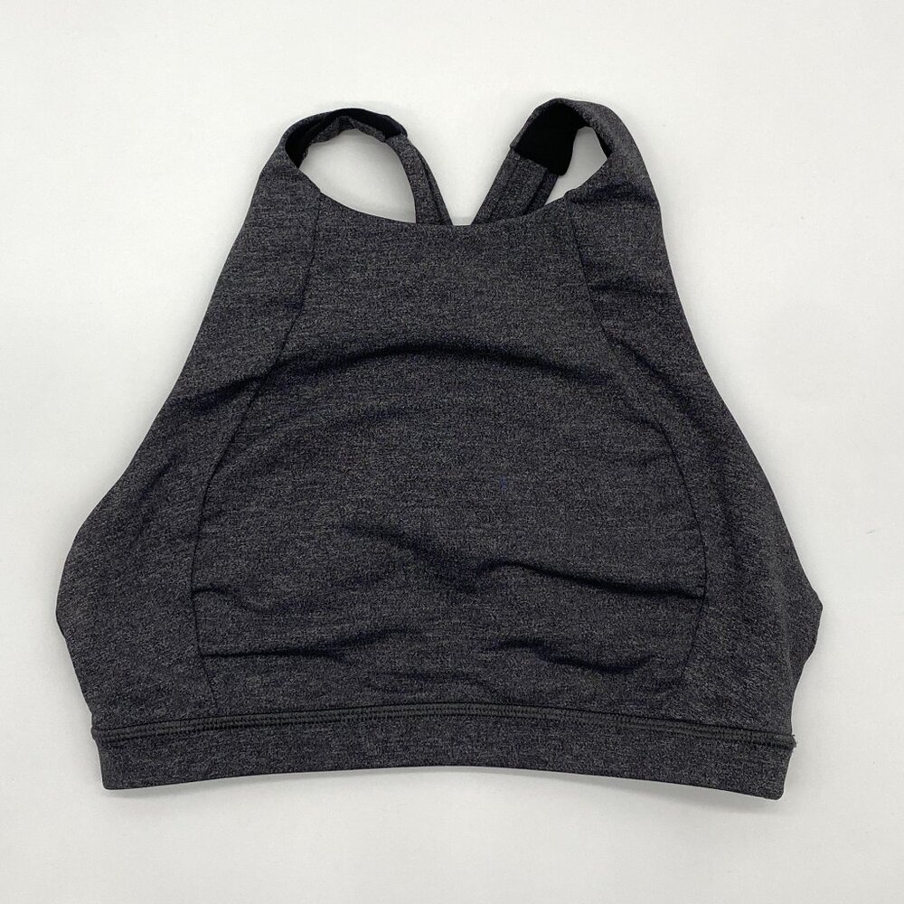 Lululemon Free To Be Serene Bra High Neck Low Support Size 4 Heathered Black